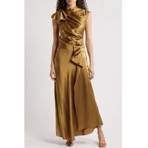 Nwt ACLER Ramshaw Metallic Pleated Satin Gown